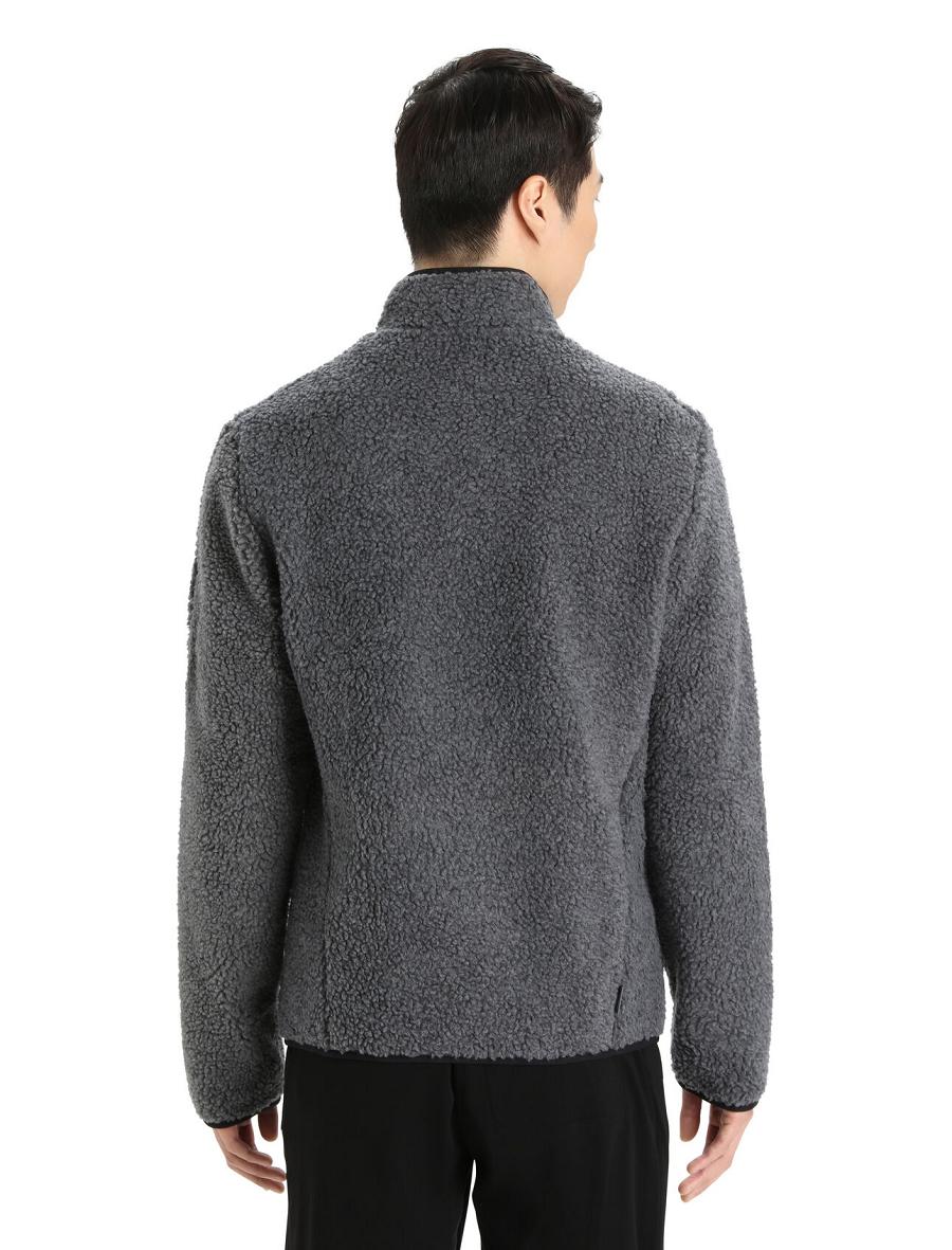 Icebreaker RealFleece™ Merino High Pile Long Sleeve Zip Férfi Kapucnis Pulóver Szürke Fekete | HU 1247JPQJ